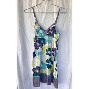 VTG Y2K Roxy Floral Sundress Tropical Empire Waist Mini Dress S Beach Vacation